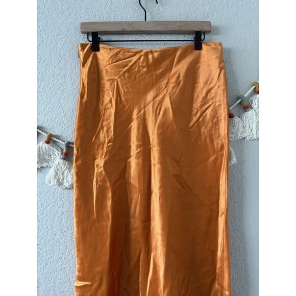 Tibi Satin Silky Raw Hem Orange Midi Skirt Aline Beachy Glam Timeless Elegant 8 - Picture 9 of 10